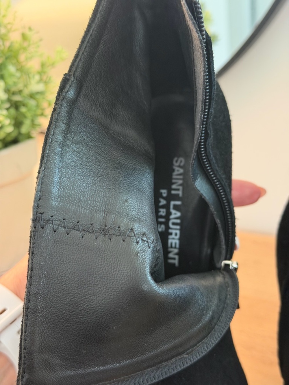 Yves Saint Laurent Black Suede Ankle Booties with Gold Logo - Picture 5 of 6